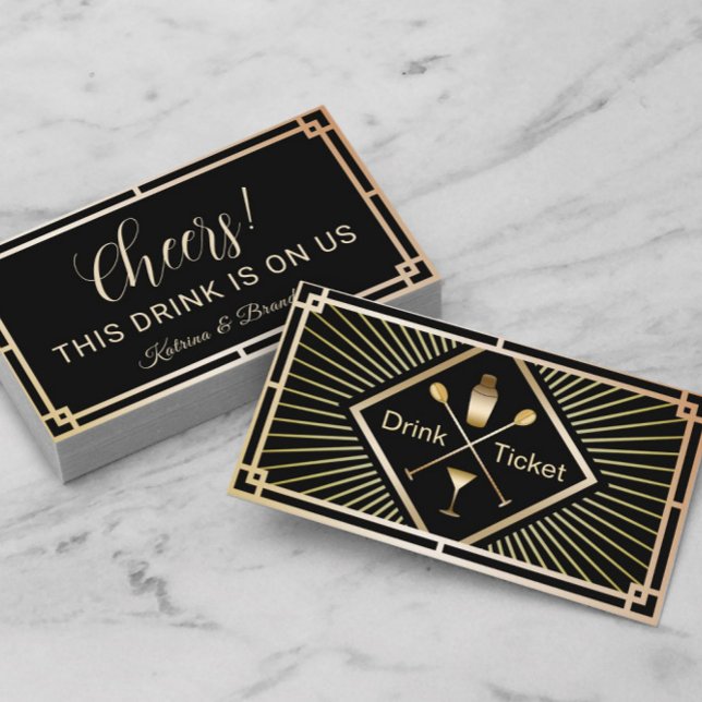 Visite Billet de Boisson Or Art Déco Carte de Boisson Gra (Créateur téléchargé)