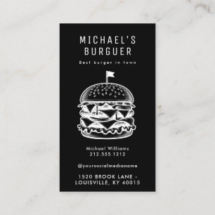 Visite Burger Food Truck Carte de fidélité noire et blanc