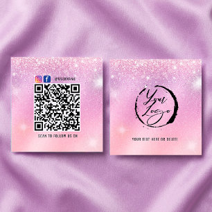 Visite Carré Carte de marque pastel holographique avec code QR