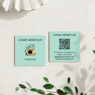 Visite Carré Carte de photographe florale carrée avec code QR