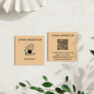 Visite Carré Carte de photographe florale carrée avec code QR