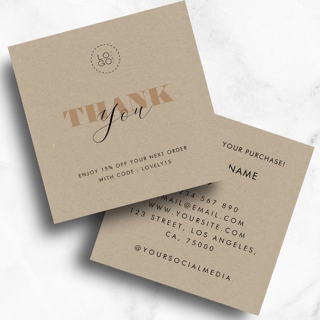 Visite Carré Carte de réduction Rustic Kraft Bold Script Custom (Créateur téléchargé)