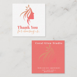 Visite Carré Carte de remerciement Coral Pink Beauty Salon