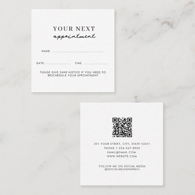 Visite Carré Carte de rendez-vous client professionnel (Devant / Derrière)