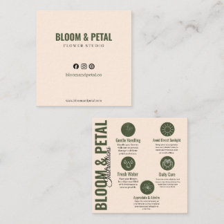 Visite Carré Carte de soin de fleurs vert sauge Bloom & Petal