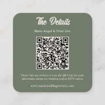 Carte d'encart de code QR de mariage vert sauge mi