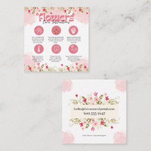 Visite Carré Carte d'instructions de soin pour fleurs florales 