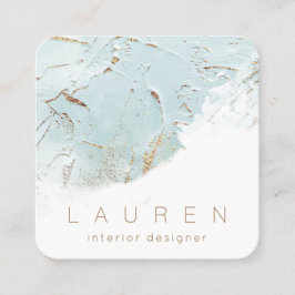 Visite Carré écriture minimaliste texturé bleu or Carte de visi