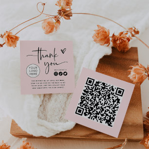 Visite Carré Rose pâle Carte d'emballage Merci de marque