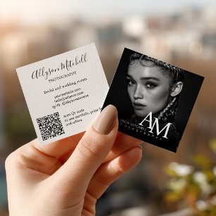 Visite Carré Simple Moderne Carte de Photographie QR Noir Blanc