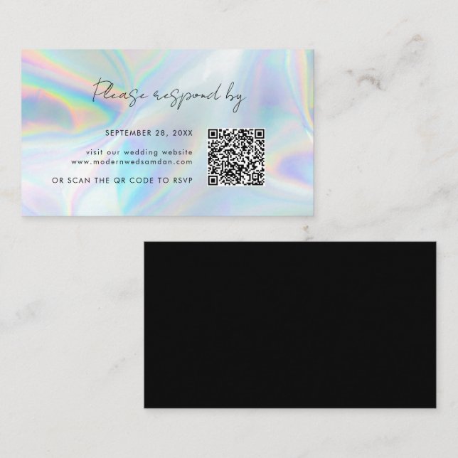 Visite Carte de boîtier RSVP Holographique Mariage QR Cod (Devant / Derrière)