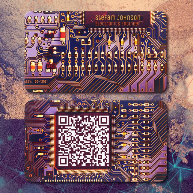 Visite Carte de circuit imprimé moderne violet Code QR pe (Créateur téléchargé)