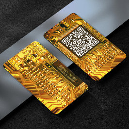Visite Carte de circuit imprimé or jaune Code QR personna
