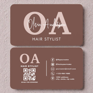 Visite Carte de coiffeur de salon QR Code Terracotta