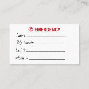 Visite Carte de contact d'urgence