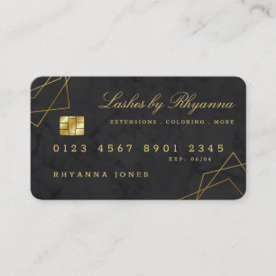 Visite Carte de crédit Black Marble Faux Gold Geo Lines