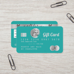 Visite Carte de crédit bleu turquoise argent cadeau