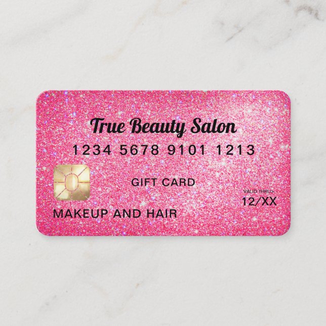 Visite Carte de crédit Neon Pink Parties scintillant Cert (Devant)