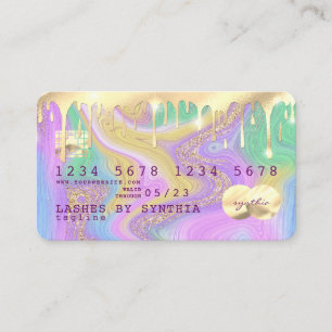Visite carte de crédit pastel unicorn rose et or marbre