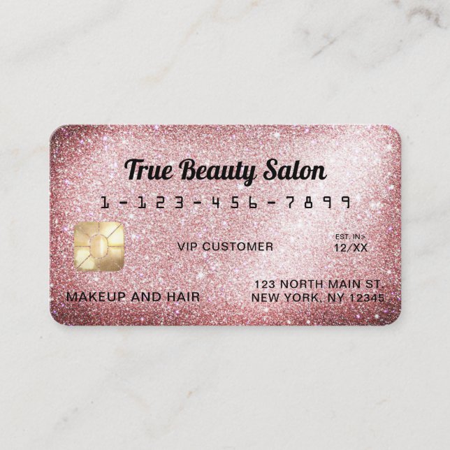 Visite Carte de crédit unique Rose Sparkly Gold Parties s (Devant)