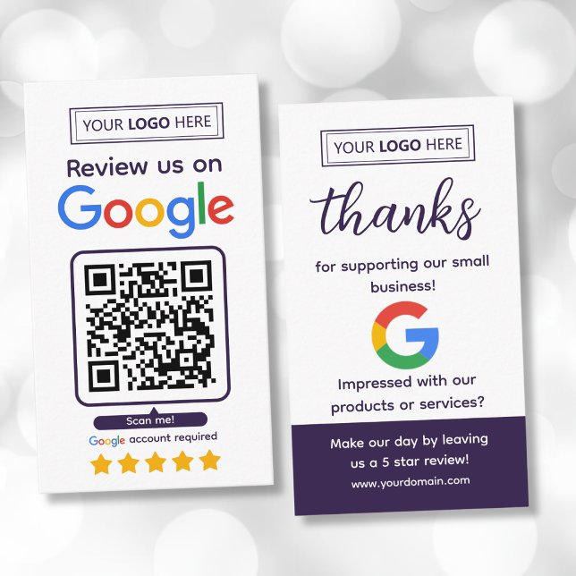 Visite Carte de demande d'avis Google avec logo et code Q (Google Feedback Review Business Cards)