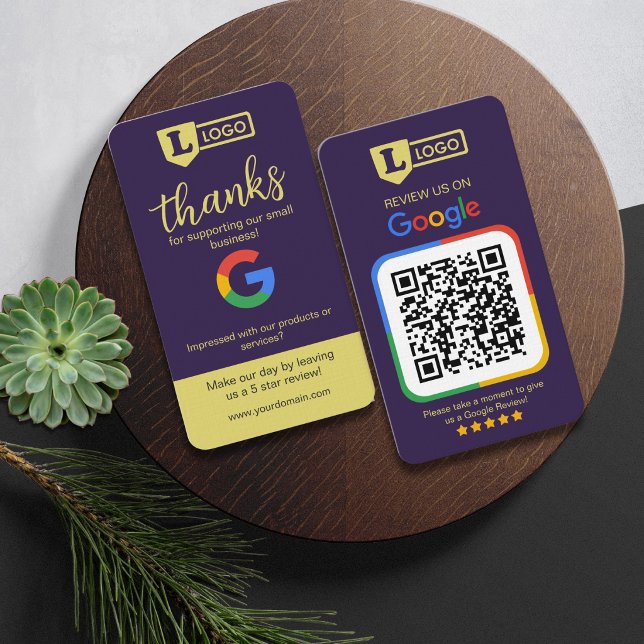Visite Carte de demande d'avis Google avec QR Code Deep P (Google customer review request business card with QR code)