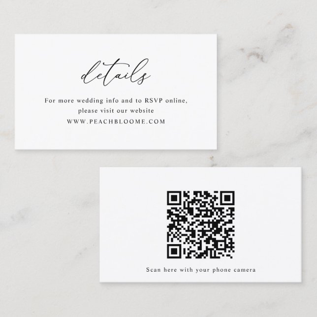 Visite Carte de détails du code QR du Mariage noir et bla (Devant / Derrière)