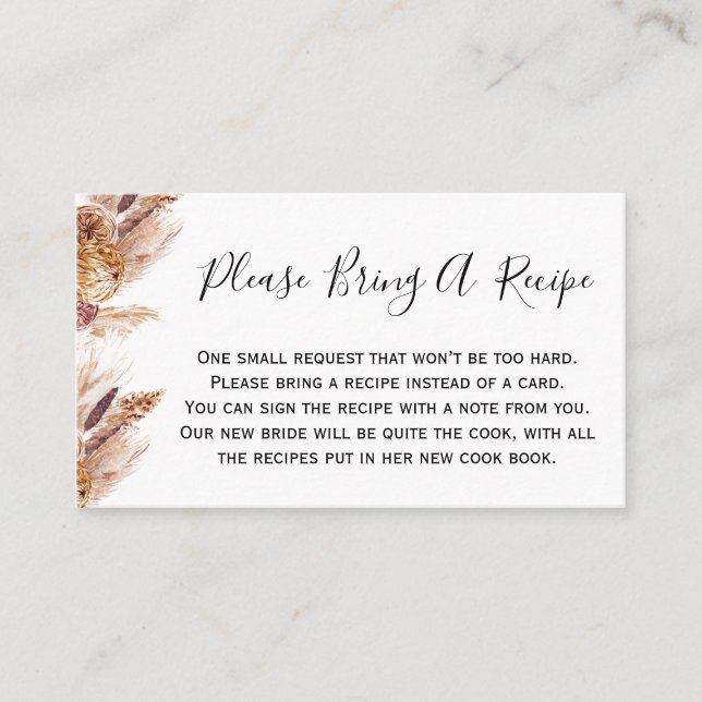 Visite Carte de Fête des mariées Floral Boho Pampas Appor (Devant)