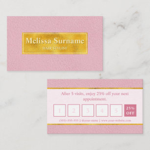 Visite Carte de Fidélité en Faux Cuir Rose et Feuille d'O