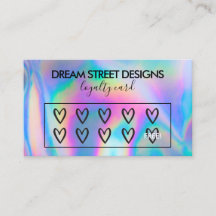 Carte de fidélité Logo Faux Holographique Coeurs