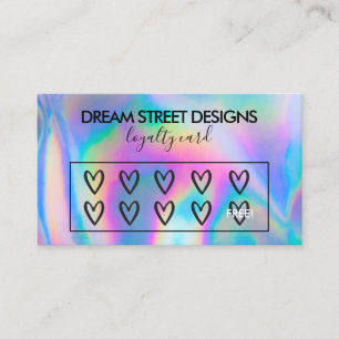 Visite Carte de fidélité Logo Faux Holographique Coeurs