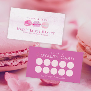 Visite Carte de Fidélité Macaron Aquarelle Rose Mignonne