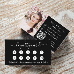Visite Carte de fidélité photo de code QR noir blanc