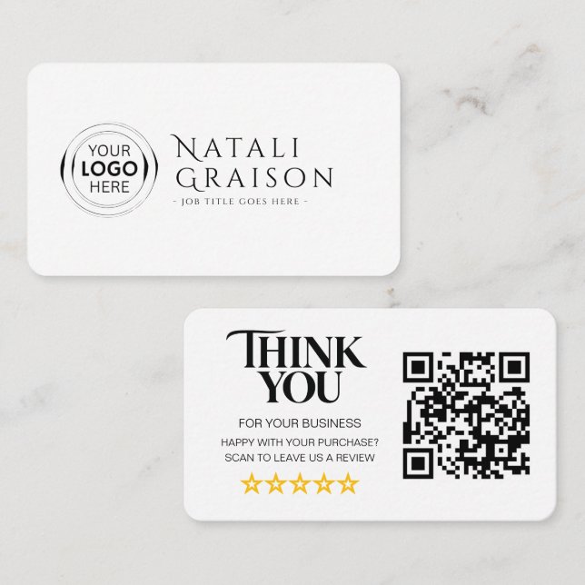 Visite Carte de lien de révision de code QR de critiques  (Devant / Derrière)