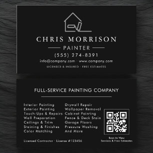 Visite Carte de Peintre de Maison Noir Argent QR Code