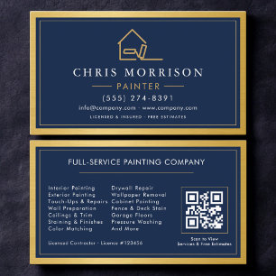 Visite Carte de peintre en bâtiment Code QR Or Bleu Peint