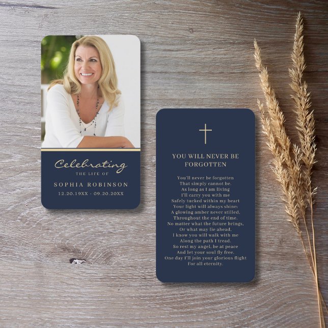 Visite Carte de prière bleue Script Gold Memorial (Créateur téléchargé)