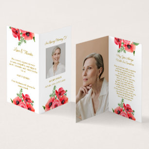 Visite Carte de prière funéraire photo coquelicot plié