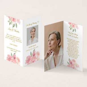 Visite Carte de prière funéraire photo de rose pliée