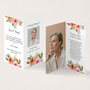 Visite Carte de prière funéraire photo florale pliée