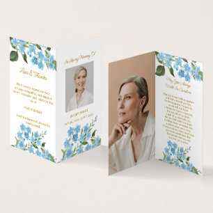 Visite Carte de prière funéraire photo Myosotis pliée