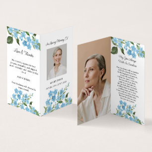 Visite Carte de prière funéraire photo Myosotis pliée