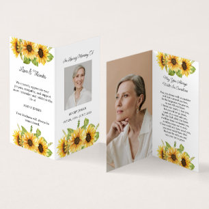 Visite Carte de prière funéraire photo tournesol plié