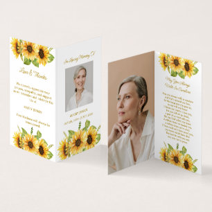 Visite Carte de prière funéraire photo tournesol plié