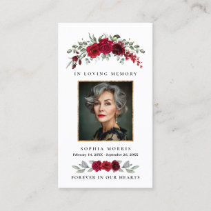 Visite Carte de prière funéraire Roses rouges de Bourgogn