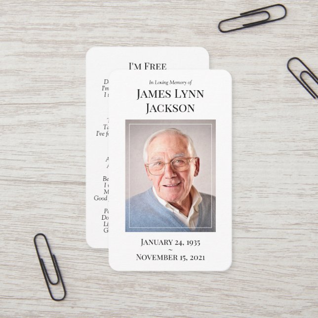 Visite Carte de prière photo commémorative - Je suis libr (Devant/Arrière en situation)