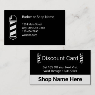 Visite Carte de réduction du poteau de coiffeur noir et b