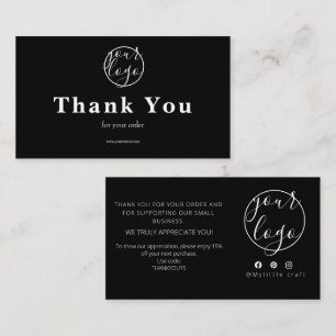 Visite Carte de remerciement avec logo noir pour petite e