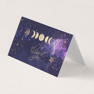 Visite Carte de remerciement Lunes Étoiles Or Céleste