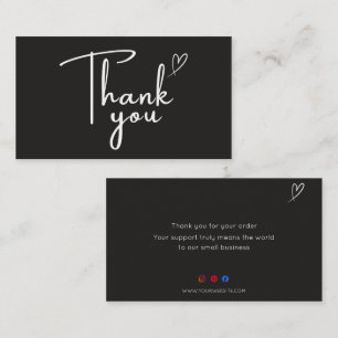 Visite Carte de remerciement noir médias sociaux petite e